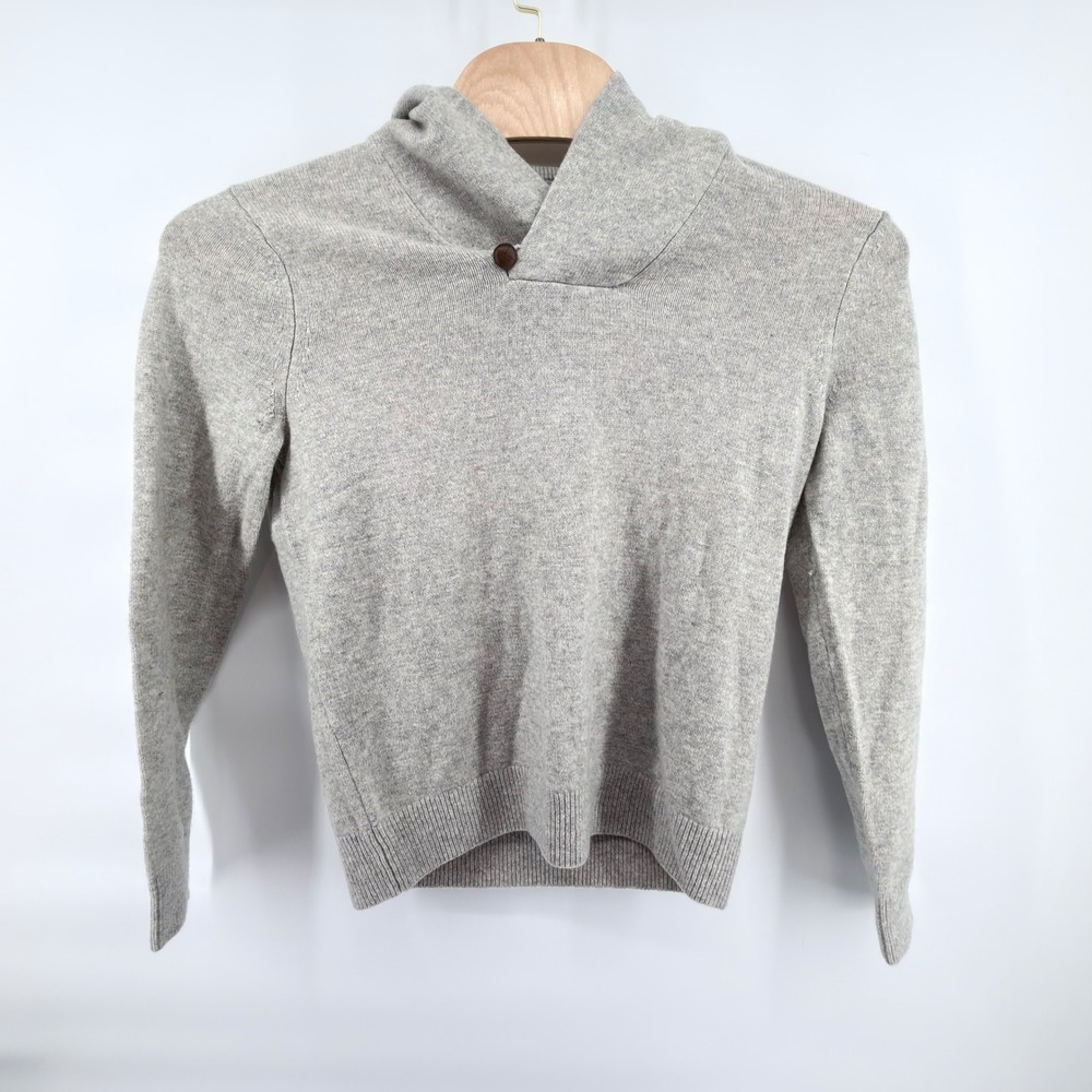 NWT Banana Republic Mens Medium Extra Fine Merino Wool Shawl Collar Sweater Gray